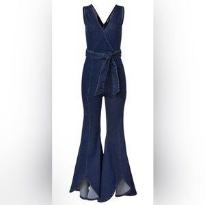Sleeveless Flare Leg Denim Jumpsuit